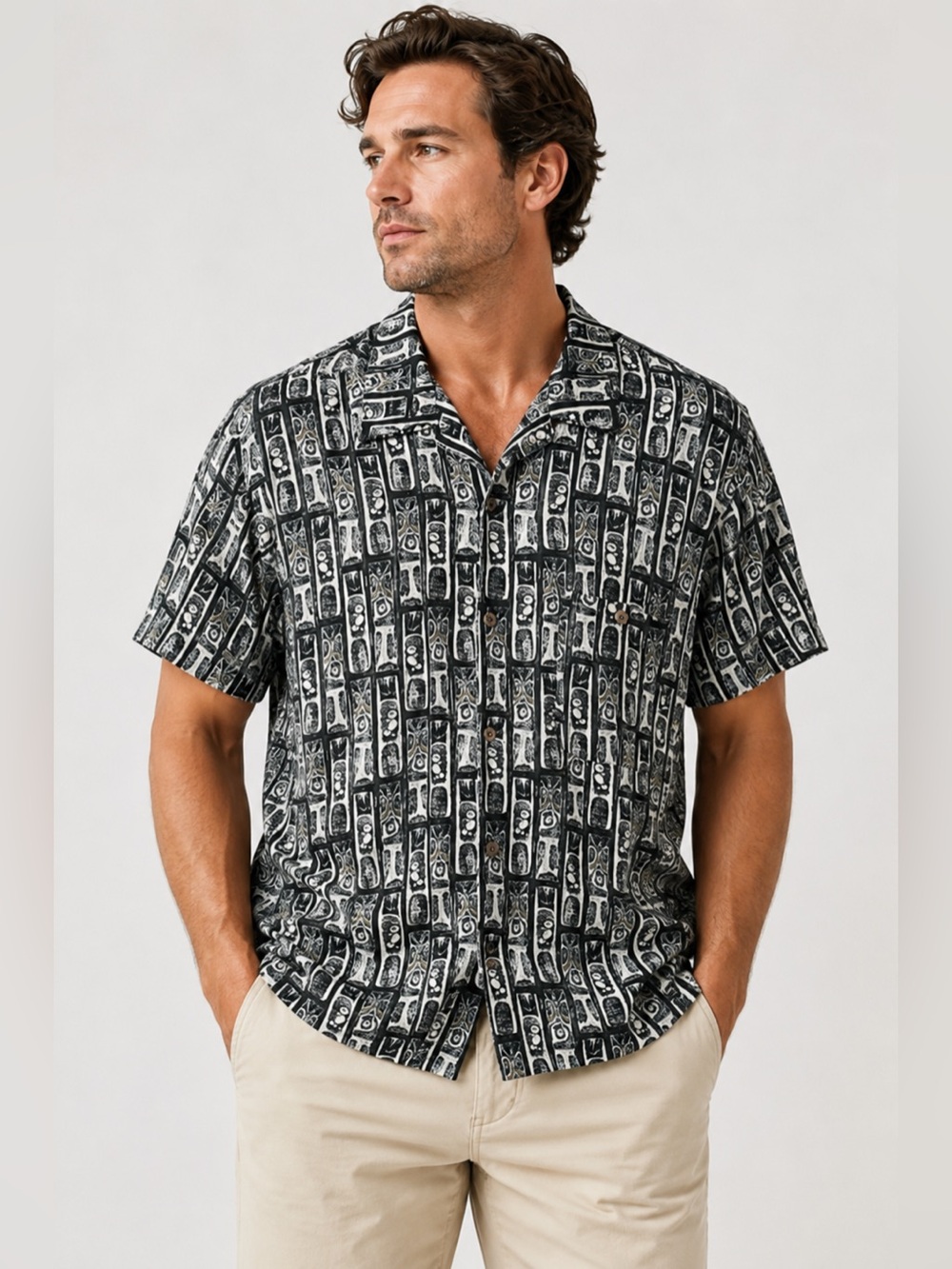 Gordon Clothing Co‎ Men’s Medium Linen Blend Camp Collar Button Up Shirt